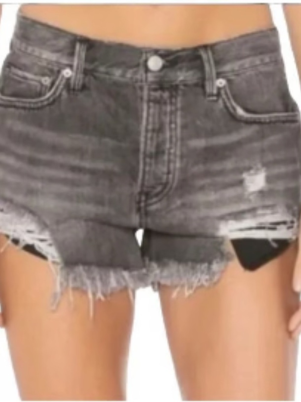 Free People We The Free Now or Never Jean Denim Shorts Grey Wash Distressed